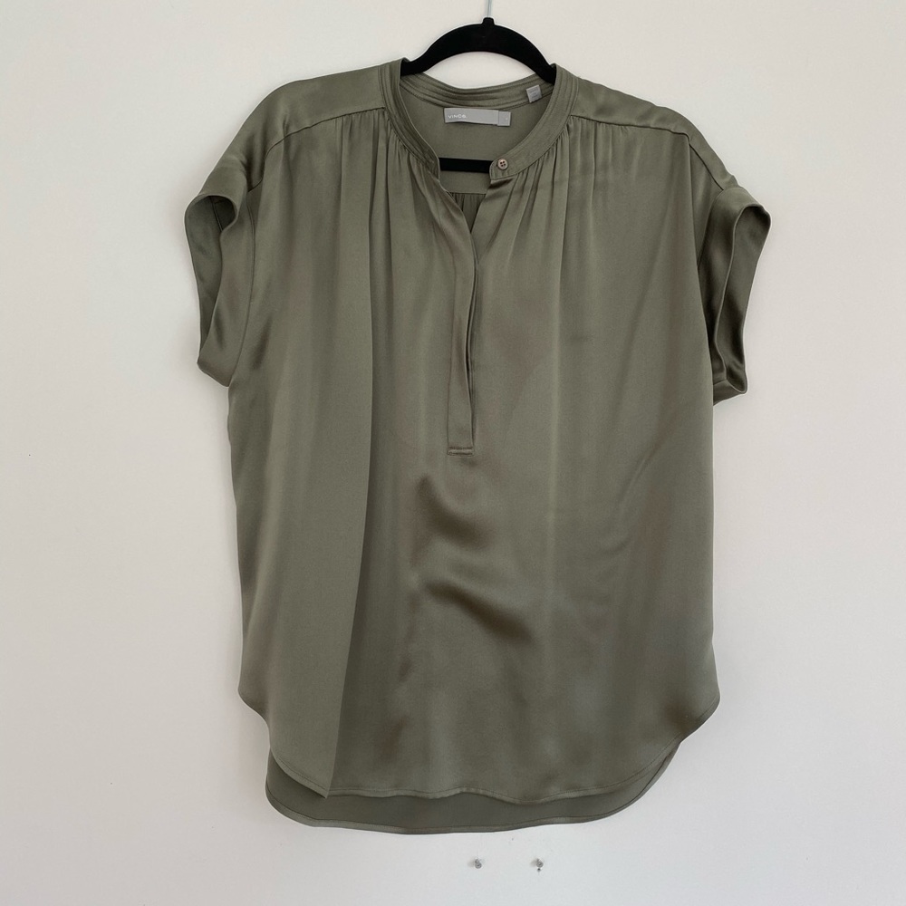 Vince Olive Green Silk Top
